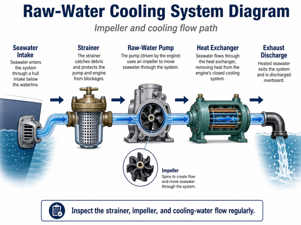 Volvo Penta Maintenance Schedule: The Complete Service Checklist Every Owner Needs Volvo Penta raw water cooling system and impeller maintenance diagram