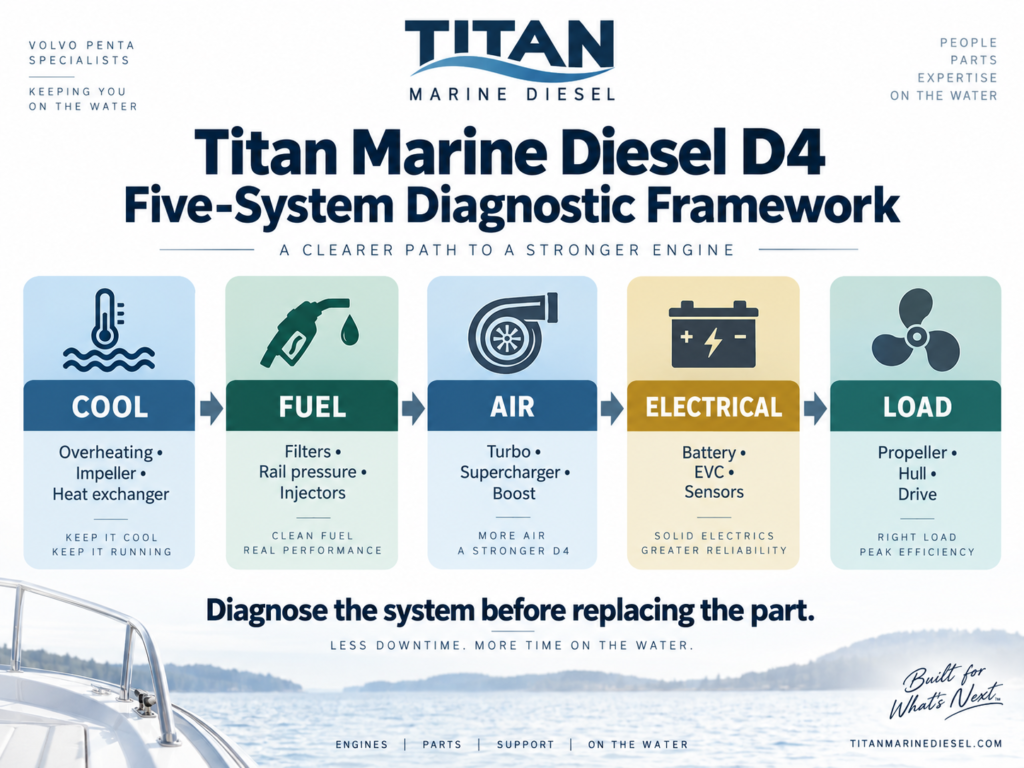 Volvo Penta D4 Problems - Common Failures, Warning Signs & Solutions Owners Should Know Volvo Penta D4 troubleshooting COOL FUEL AIR ELECTRICAL LOAD framework